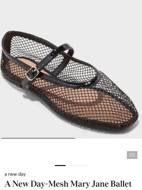 a new day Black Mesh Mary Jane Flat with Buckle Strap